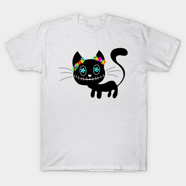 Dia de los Muertos Cat T-Shirt by Hispaniola-Fineart